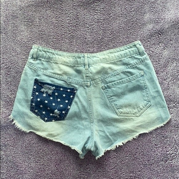 Refuge American Flag Distressed Jean Shorts 8 USA 4th of July Memorial Day Stars - Picture 9 of 12